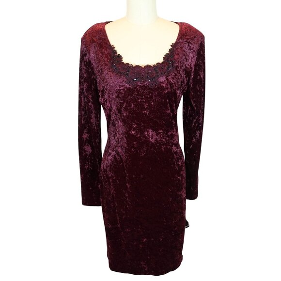 Vintage Y2K Crushed Velvet Sheath Dress Size 8 Merlot Whimsigoth Grunge NWT - Picture 1 of 7